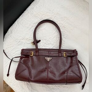 Prada Burgundy Dark Red Faux Leather Shoulder Medium Tote Bag